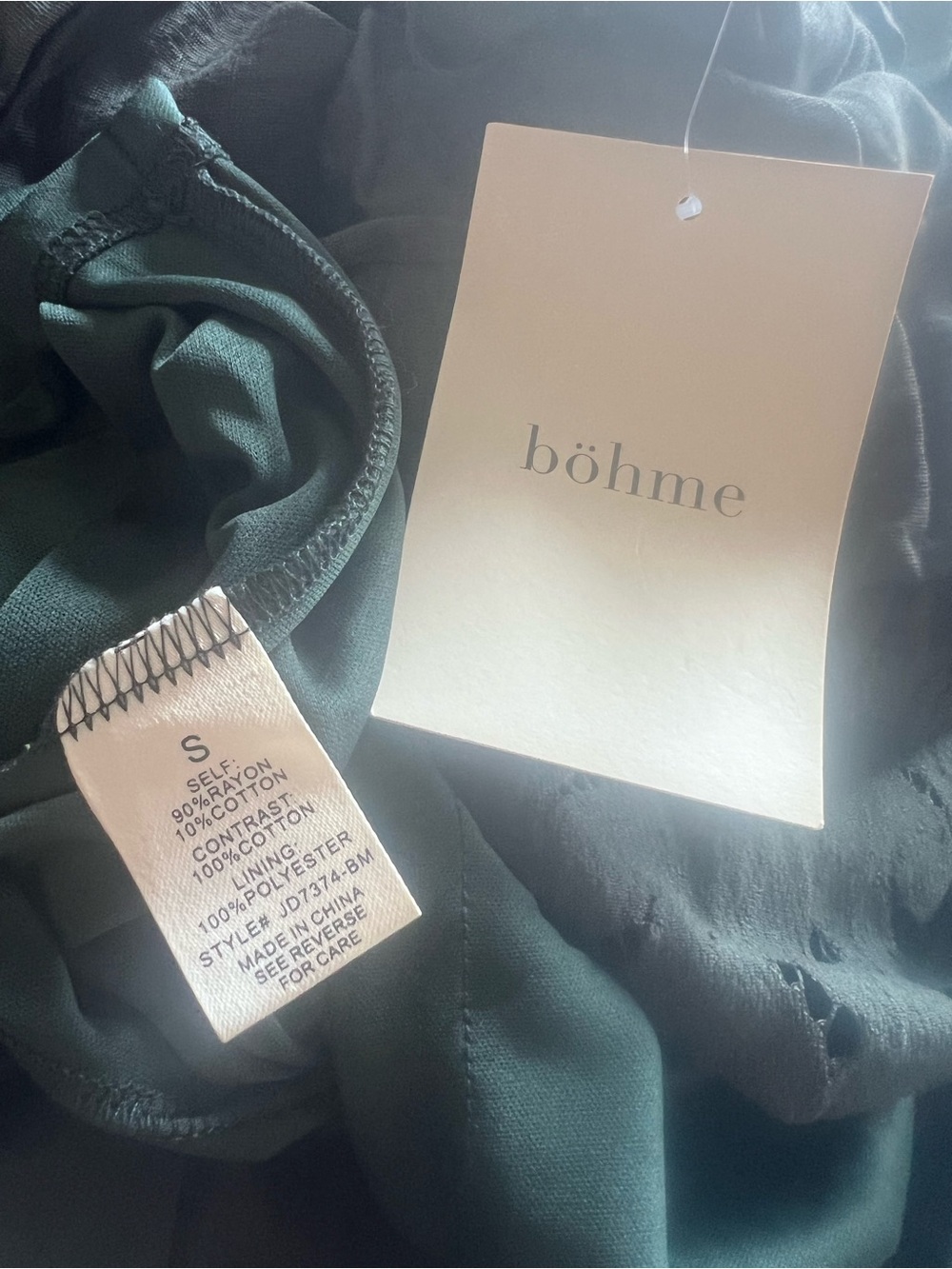 bohme Dark Green Eyelet Button-Front Midi Dress with Tie Waist - Picture 6 of 6